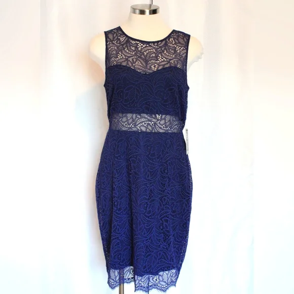 NWT Express Lace Embroidered Midi Dress – Navy, Size M - Picture 1 of 6